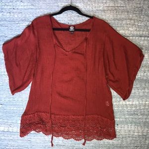 Red Dolman Sleeve Bobeau Boho Blouse